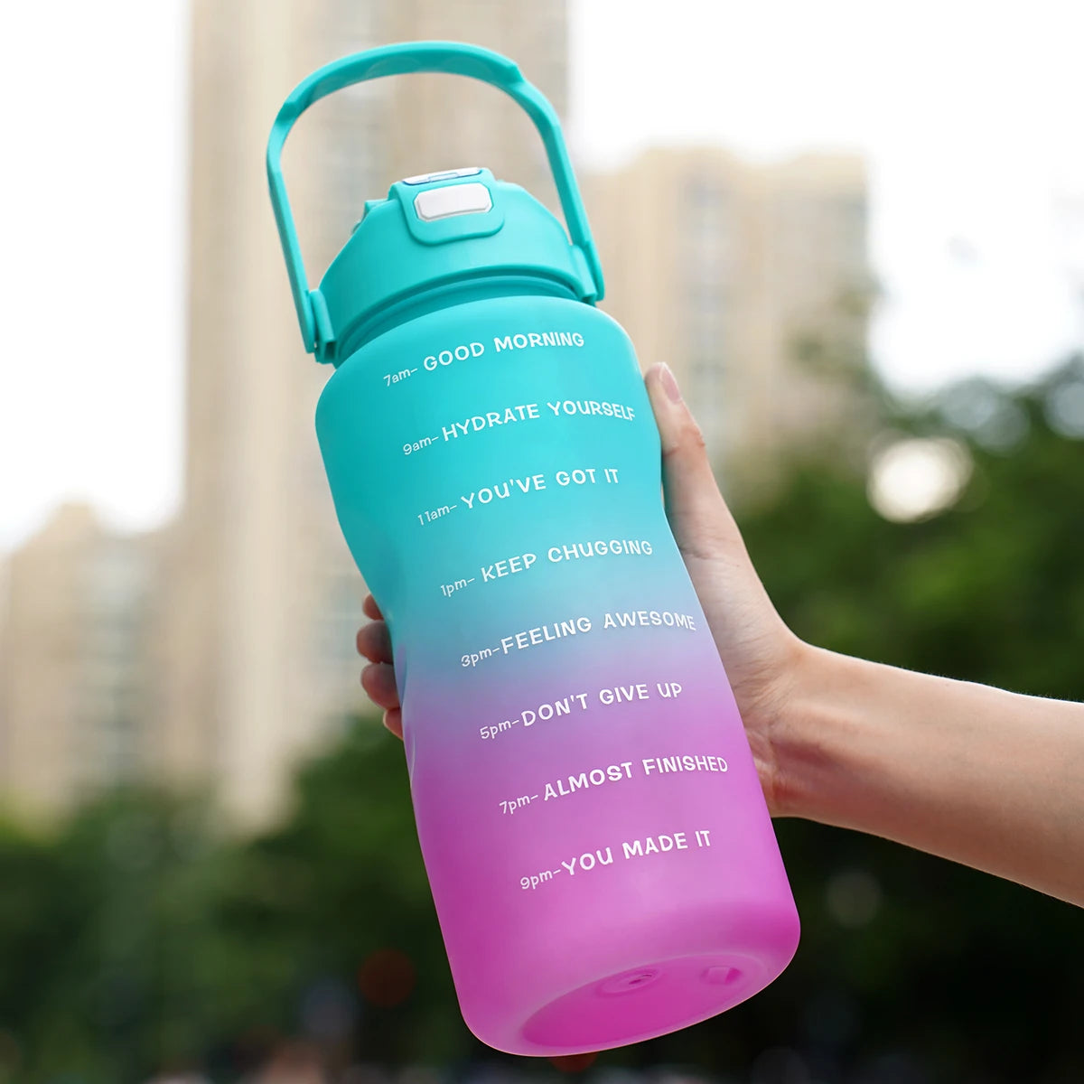 2L Large Capacity Sports Water Bottle with Straw Leak-Proof Plastic Cup for Running Fitness Birthday Holiday Gift