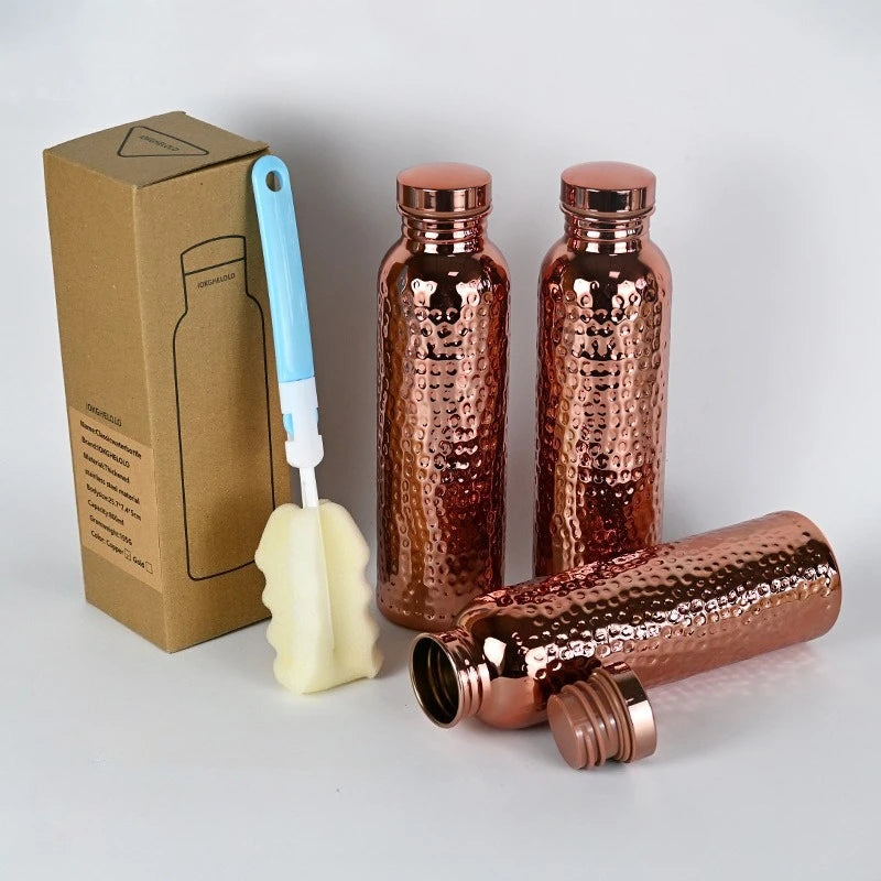 800ML Stainless Steel Electroplated Copper Water Bottle One-Click Open Lid Hammer Pattern Bottle Sports Water Bottle