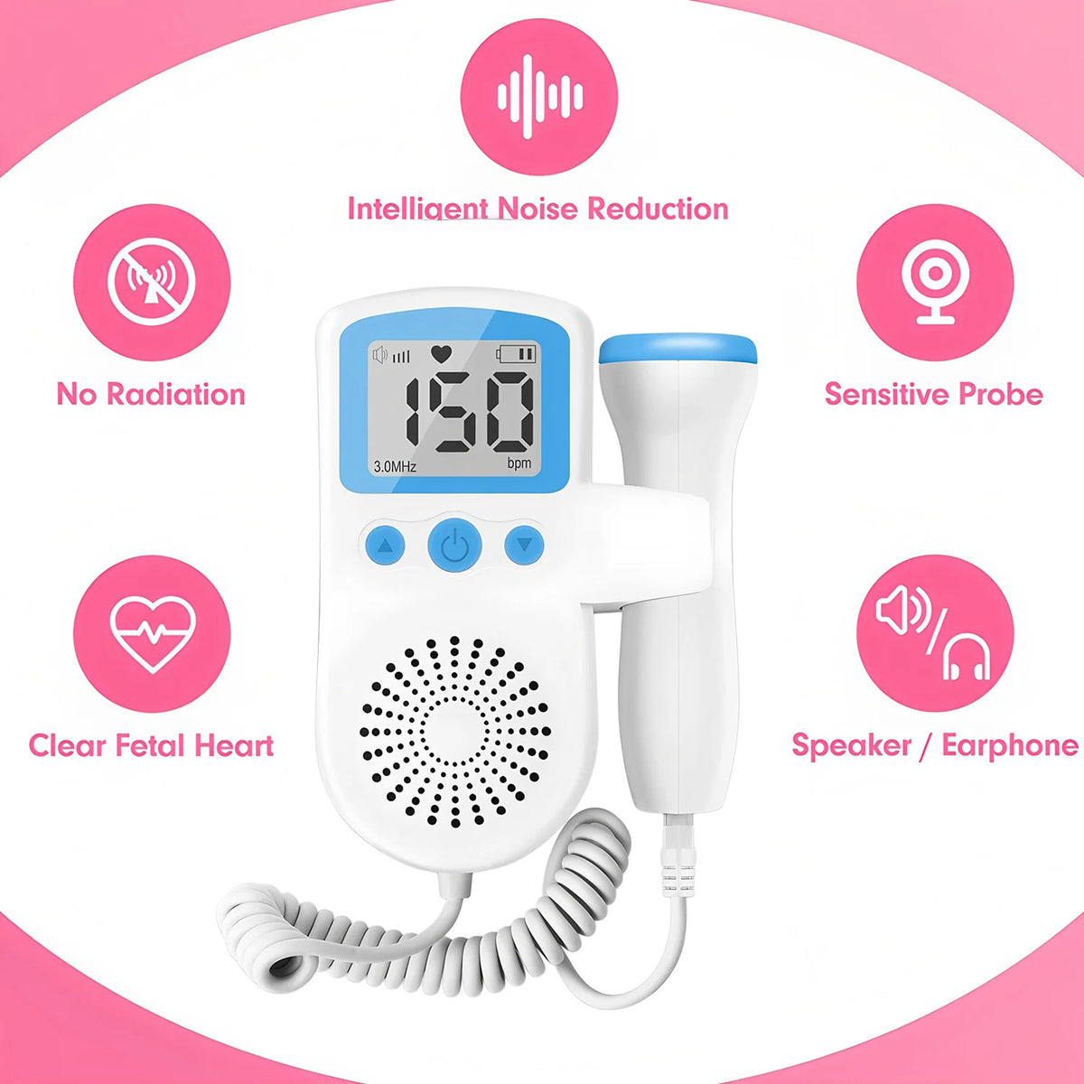 Non-Contact Forehead Thermometer & 3.0MHz Fetal Doppler Baby Heart Rate Detector Pregnant Ultrasonic Baby Heartbeat Monitor