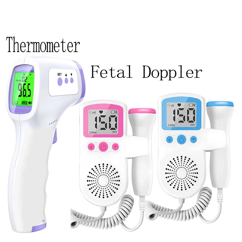 Non-Contact Forehead Thermometer & 3.0MHz Fetal Doppler Baby Heart Rate Detector Pregnant Ultrasonic Baby Heartbeat Monitor