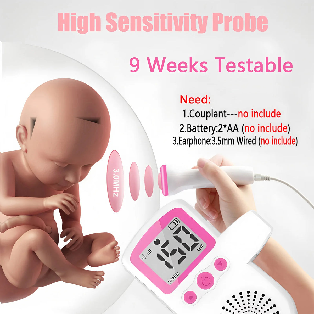 Non-Contact Forehead Thermometer & 3.0MHz Fetal Doppler Baby Heart Rate Detector Pregnant Ultrasonic Baby Heartbeat Monitor