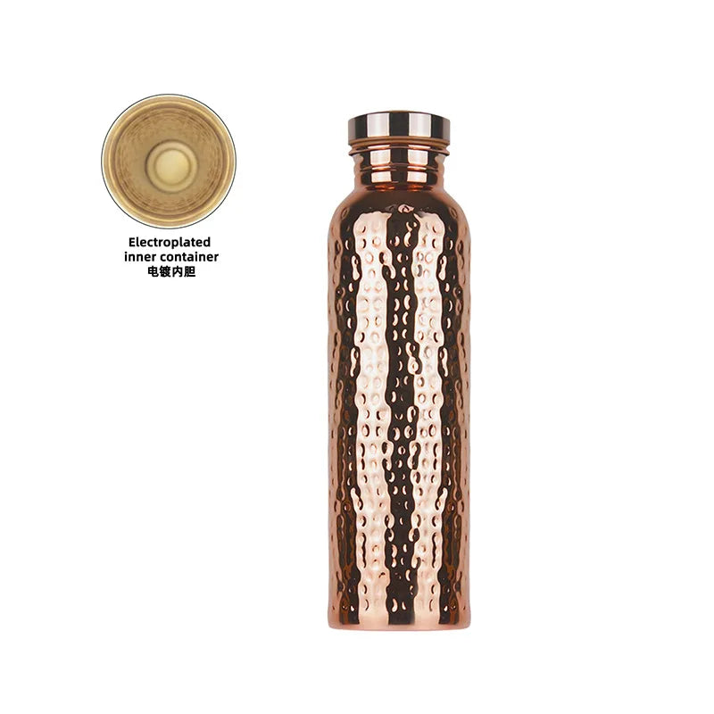 800ML Stainless Steel Electroplated Copper Water Bottle One-Click Open Lid Hammer Pattern Bottle Sports Water Bottle