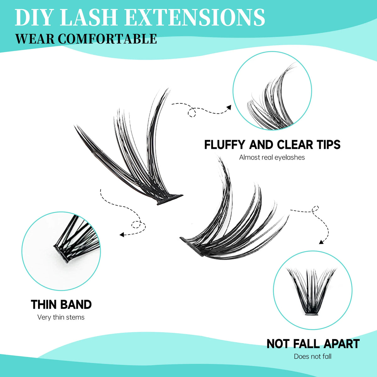 DIY Lashes Extension Kit 280 PCS 8-16mm Lash Clusters False Eyelashes and Eyelashes Makeup Tools Bond and Seal & Remover