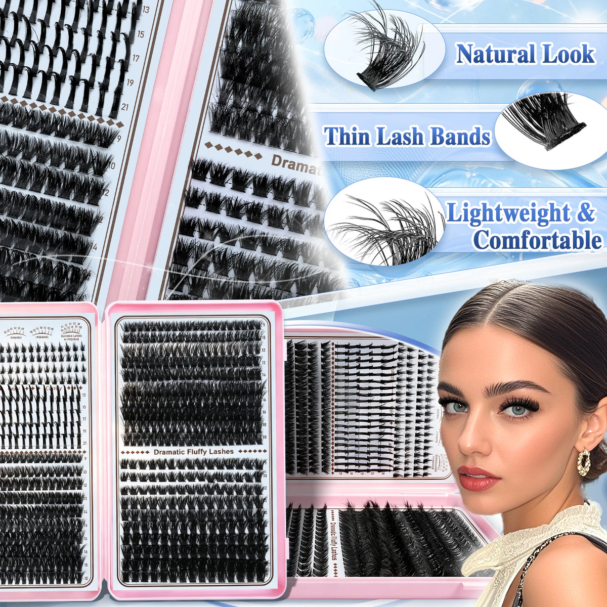 QUEENICE Lash Clusters Kit, Eyelash Extensions Set, 80D,100D 120D Spikes Eyelash Bottom Lashes Clusters Mixed Length Eyelashes