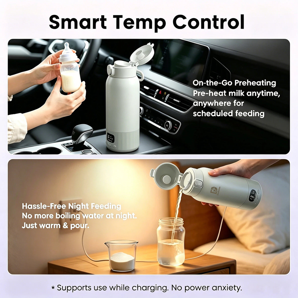 USB Rechargeable Heated Water Bottle 500ml Digital Display 55℃ Constant Temperature Large Battery Portable Cup for Travel Picnic Baby Milk Warming