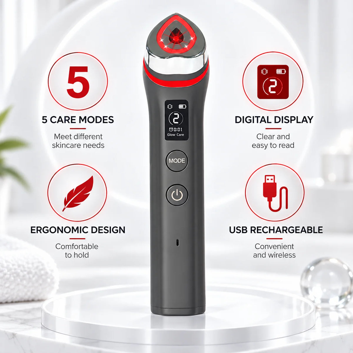1Pc5 Modes RF Facial Beauty Device, Electronic Facial Bauty Device With 5-Color Light, Portable Face Skin Massage Tool For Travel Home Use