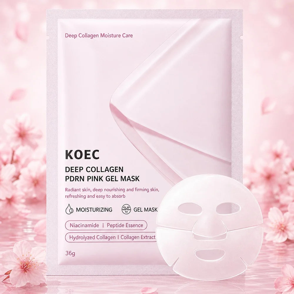 US Local KOEC PDRN Pink Collagen Gel Face Mask, Deep Hydration Facial Mask, 4 Pieces, Moisturizing Skin Care, Overnight Face Care, Collagen Gel Skin Mask