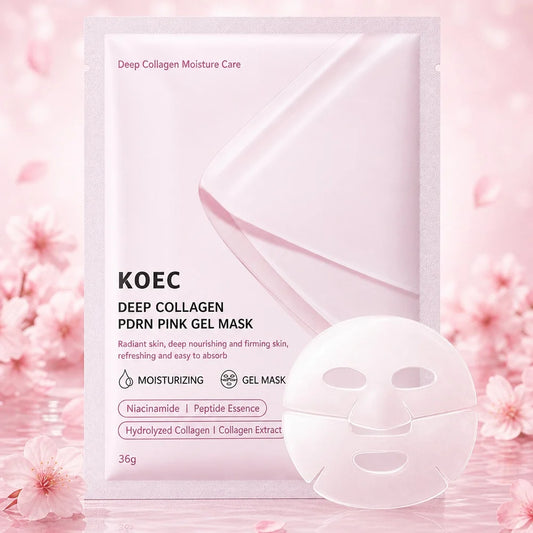 US Local KOEC PDRN Pink Collagen Gel Face Mask, Deep Hydration Facial Mask, 4 Pieces, Moisturizing Skin Care, Overnight Face Care, Collagen Gel Skin Mask