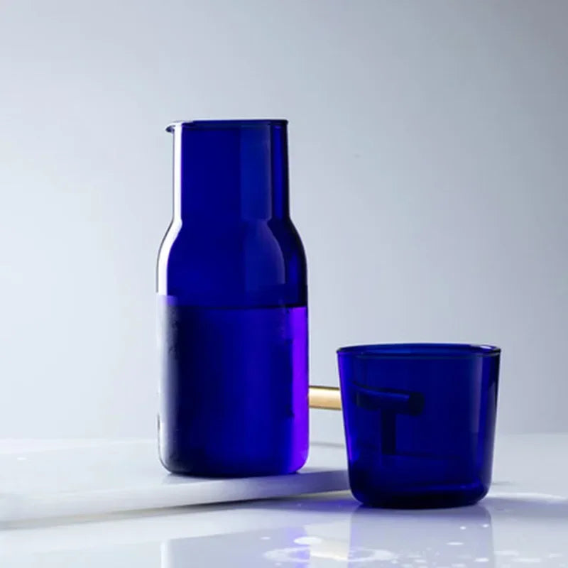 500ml Glass Teacup Set Simple Heat-Resistant Drinking Juice Cup with Tea Pitcher Water Bottle Drinkware Blue Color