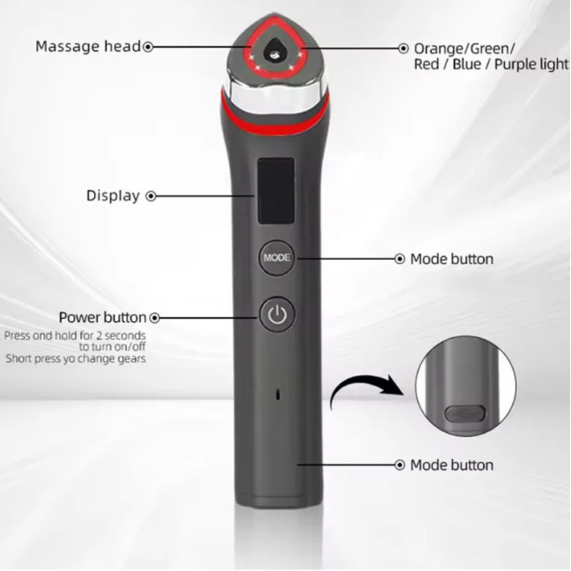 1Pc5 Modes RF Facial Beauty Device, Electronic Facial Bauty Device With 5-Color Light, Portable Face Skin Massage Tool For Travel Home Use