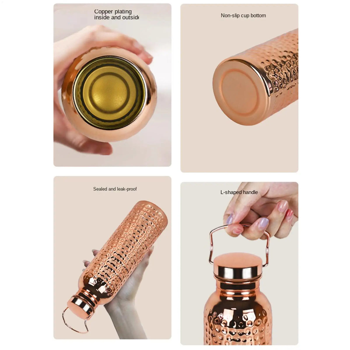 Pure Copper Water Bottle 800ml Portable Stainless Steel Insulated Drinkware Copper Bottle for Drinking Water for Camping Hiking