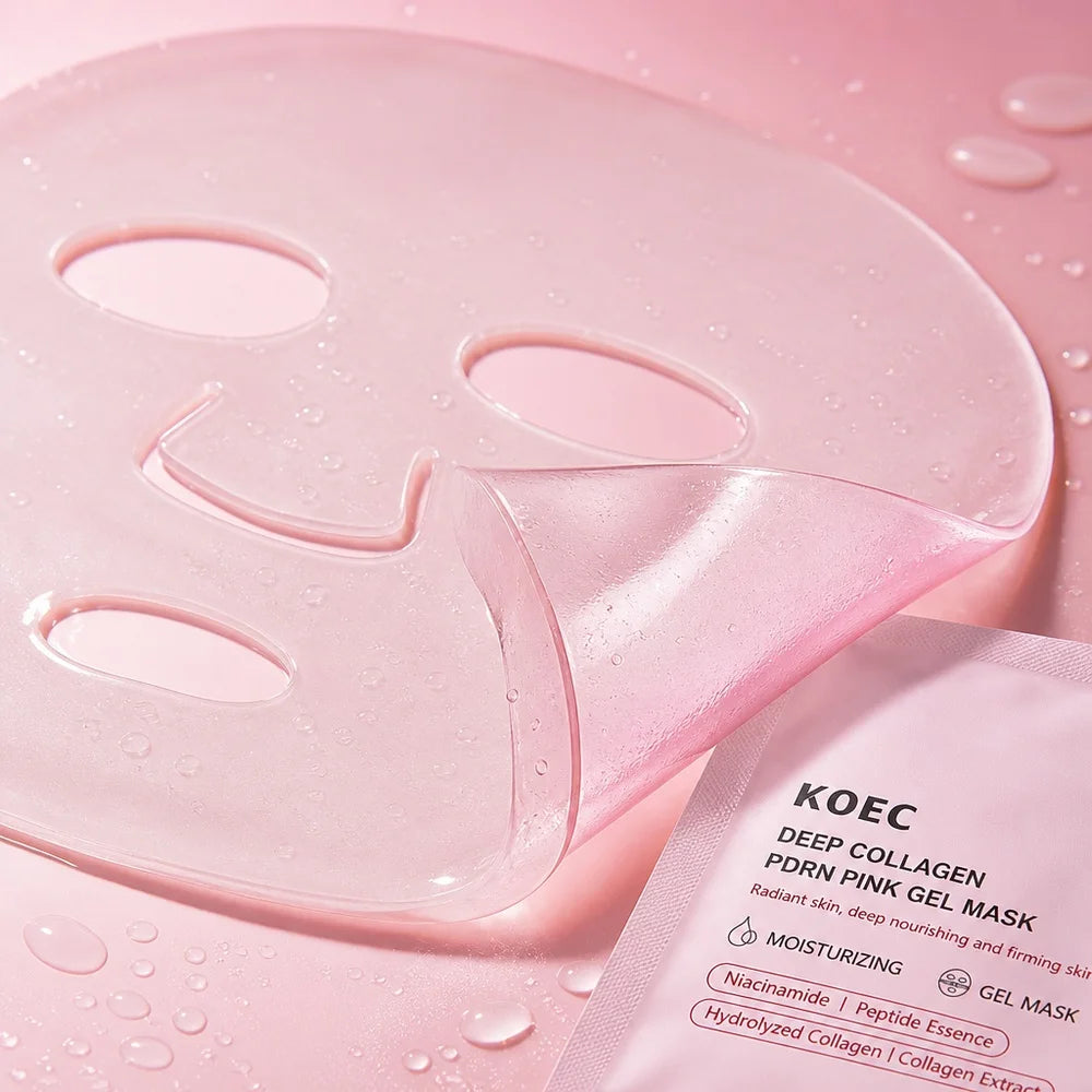 US Local KOEC PDRN Pink Collagen Gel Face Mask, Deep Hydration Facial Mask, 4 Pieces, Moisturizing Skin Care, Overnight Face Care, Collagen Gel Skin Mask