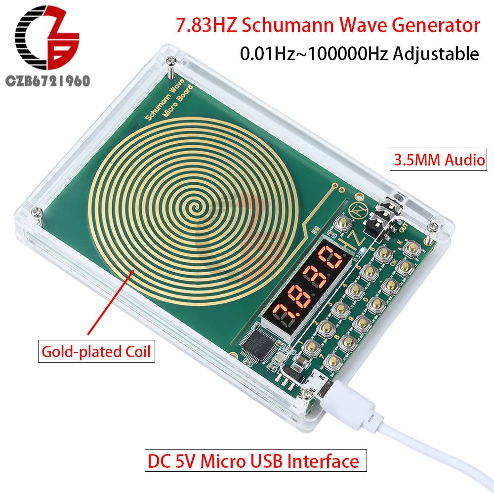 7.83HZ Schumann Wave Generator 3.5MM Audio Resonator 0.01Hz~100000Hz Adjustable Frequency Generator DC 5V Micro USB Interface