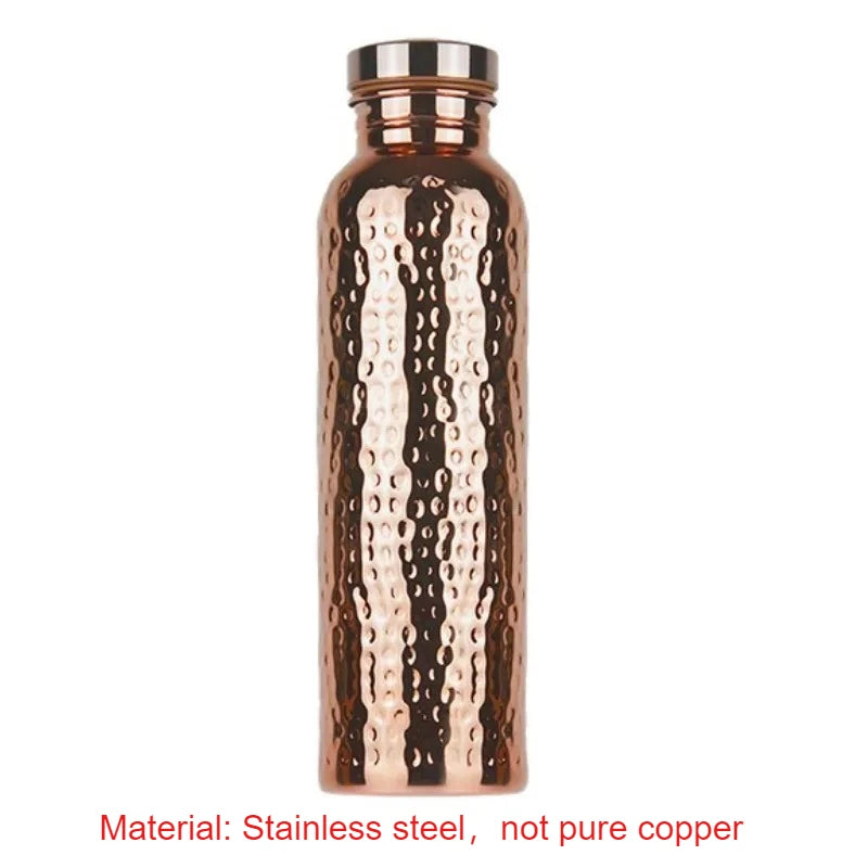 800ML Stainless Steel Electroplated Copper Water Bottle One-Click Open Lid Hammer Pattern Bottle Sports Water Bottle