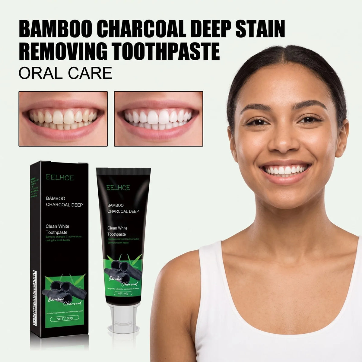 Bamboo Charcoal Brightening Toothpaste Gentle Surface Stain Removal Fresh Breath Daily Oral Care Mint 100g
