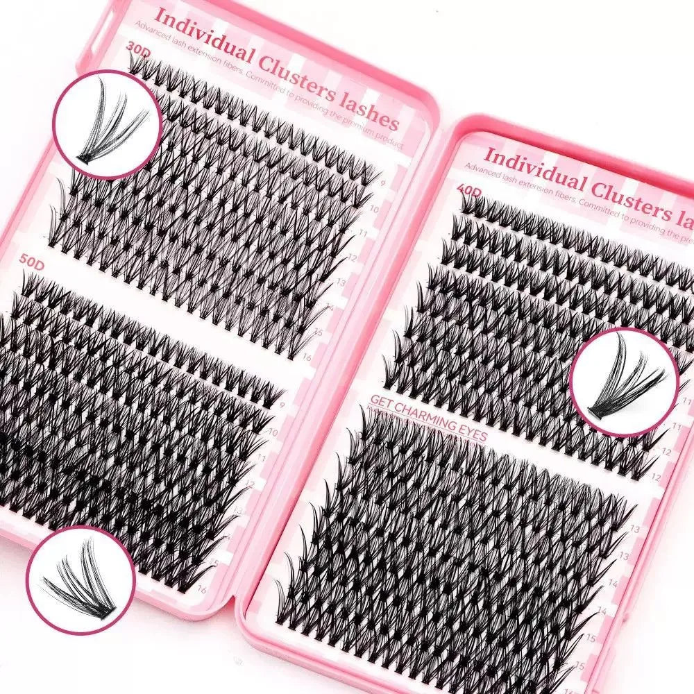 640PCS D Curl Waterproof Lash Extensions, 30D-80D Mixed Clusters, 9-18mm Mixed Length False Eyelashes