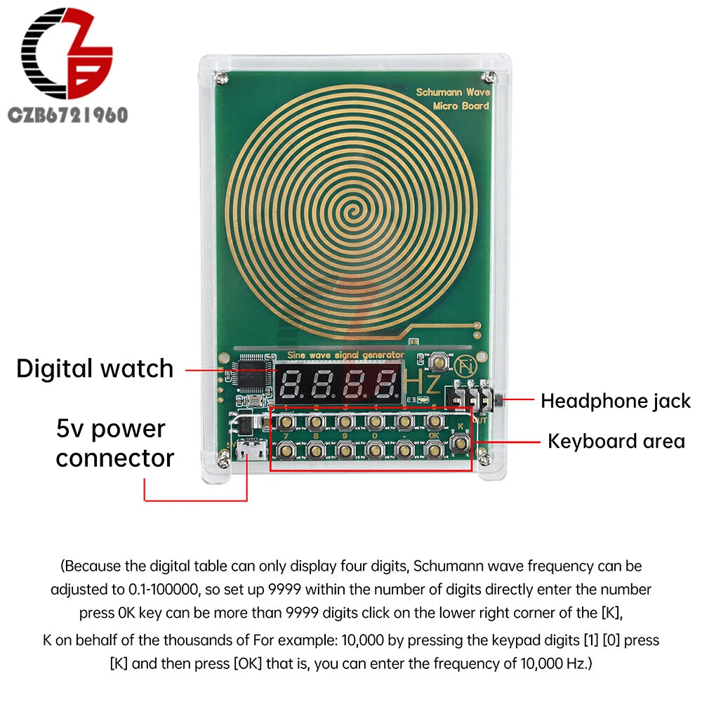 7.83HZ Schumann Wave Generator 3.5MM Audio Resonator 0.01Hz~100000Hz Adjustable Frequency Generator DC 5V Micro USB Interface