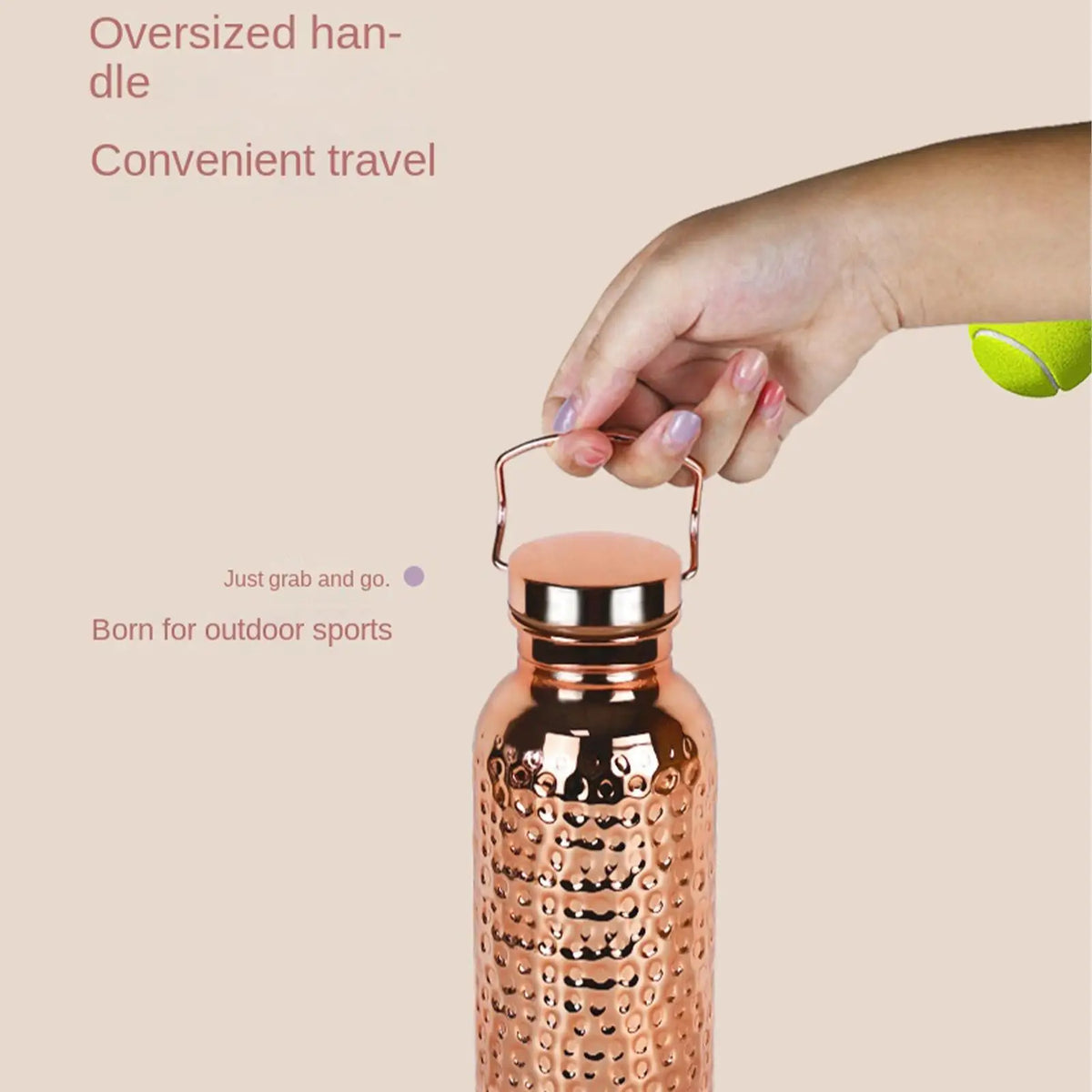 Pure Copper Water Bottle 800ml Portable Stainless Steel Insulated Drinkware Copper Bottle for Drinking Water for Camping Hiking