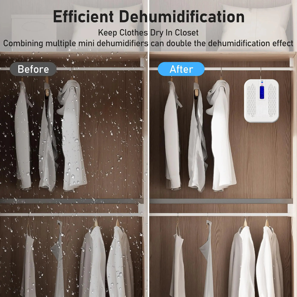 Rechargeable Small Dehumidifier, Portable Mini Dehumidifier for Bathroom, Highly Efficient Dehumidification, Energy Saving, Suitable for Closet, Cars, Wardrobes, Bookcases