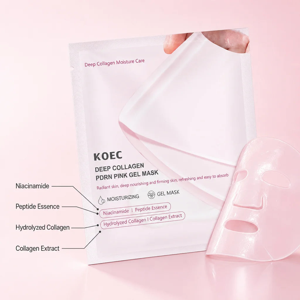 US Local KOEC PDRN Pink Collagen Gel Face Mask, Deep Hydration Facial Mask, 4 Pieces, Moisturizing Skin Care, Overnight Face Care, Collagen Gel Skin Mask