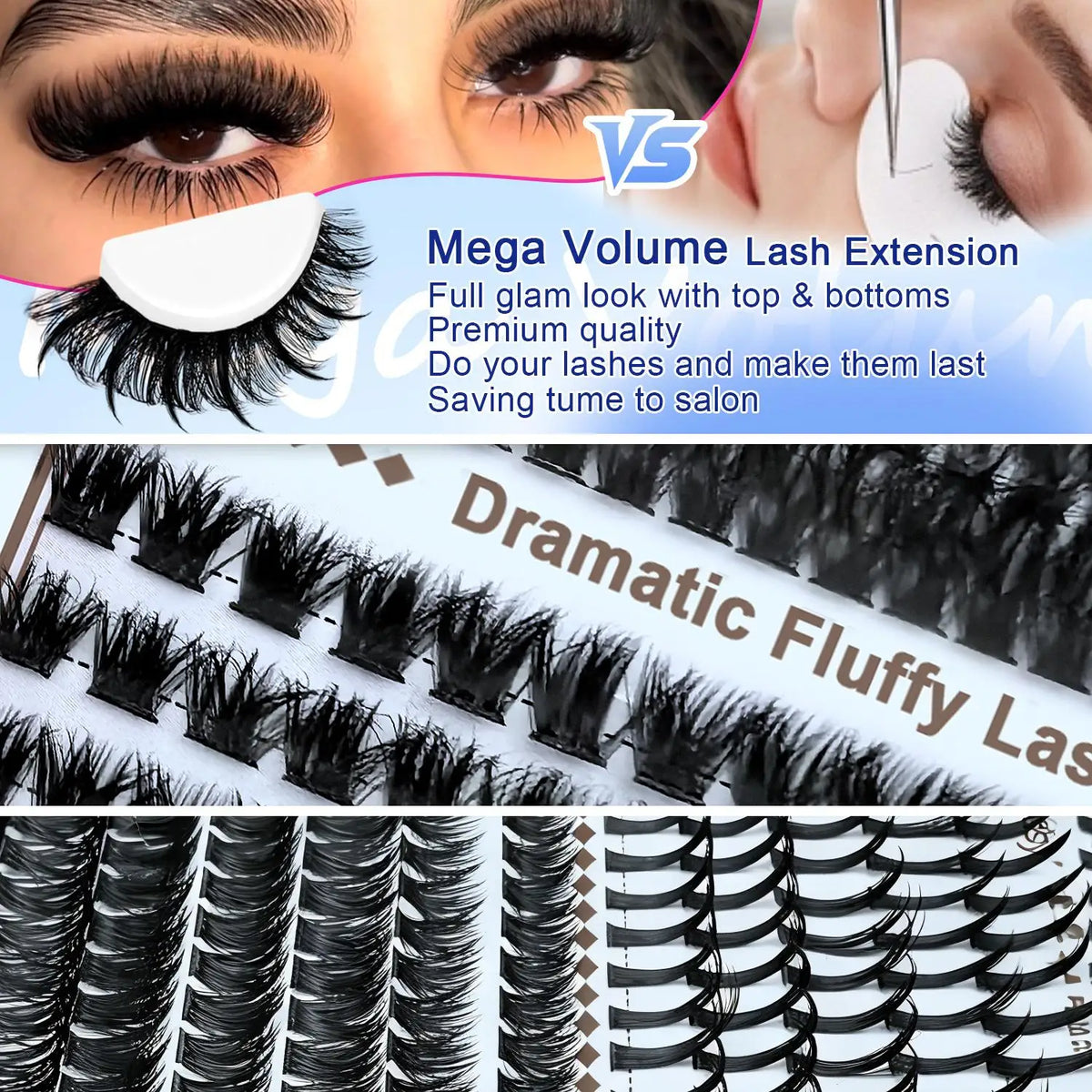 QUEENICE Lash Clusters Kit, Eyelash Extensions Set, 80D,100D 120D Spikes Eyelash Bottom Lashes Clusters Mixed Length Eyelashes