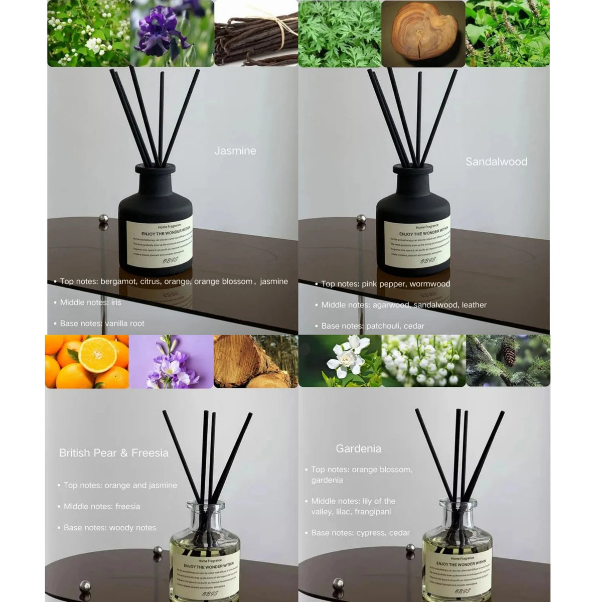 50ml Flameless Home Fragrance Room Flameless Freesia Jasmine Fragrance Oil with Reed Diffuser Stick Home Room Air Freshener Deco