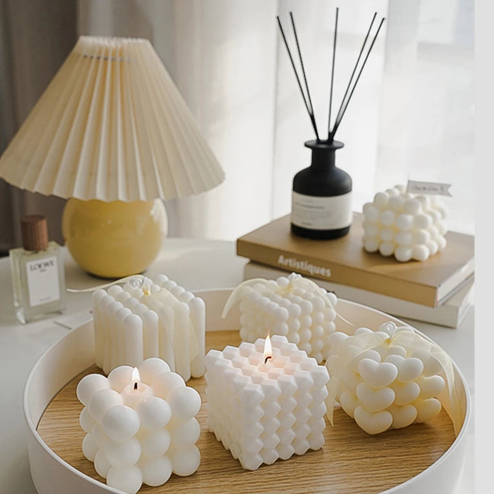 Rubik's Cube Scented Aromatic Candles Soy Wax Candles White English Pear & Freesia Aromatherapy Candle Wedding Home Decoration