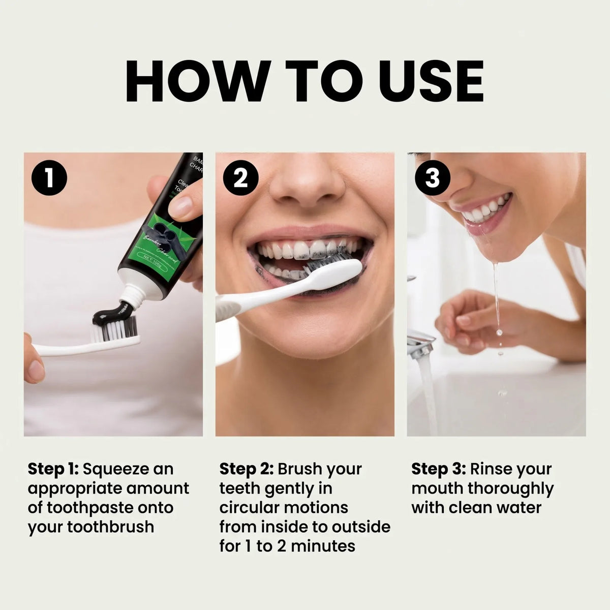Bamboo Charcoal Brightening Toothpaste Gentle Surface Stain Removal Fresh Breath Daily Oral Care Mint 100g