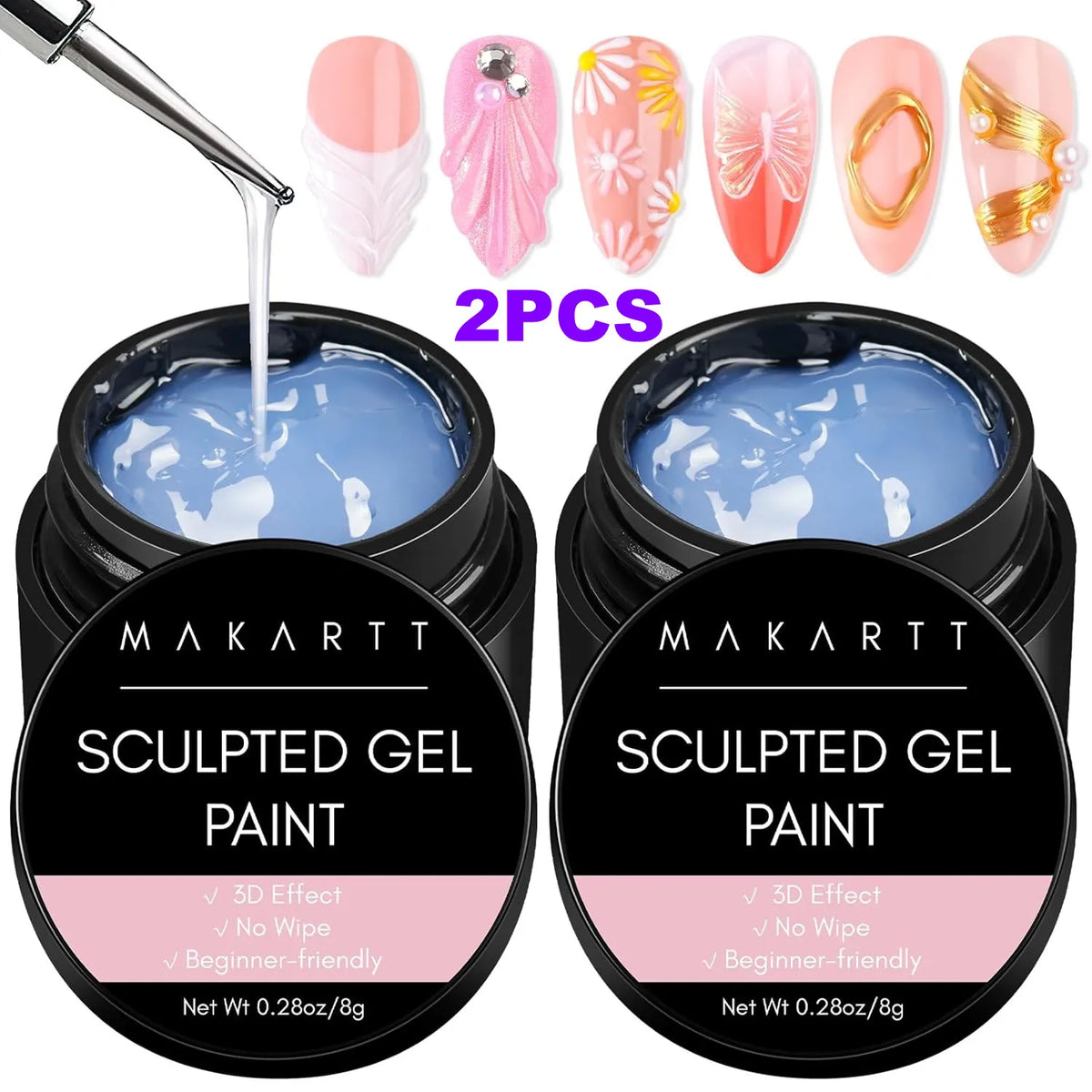 Makartt 3D Nail Gel Clear 3D Painting Gels for Nails Art, Mixable with Chrome Powder and Polish, No Wipe UV Gel for Sculpting