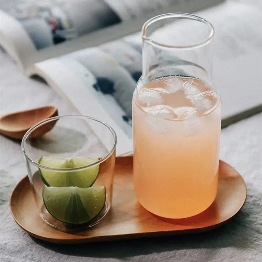 500ml Glass Teacup Set Simple Heat-Resistant Drinking Juice Cup with Tea Pitcher Water Bottle Drinkware Blue Color