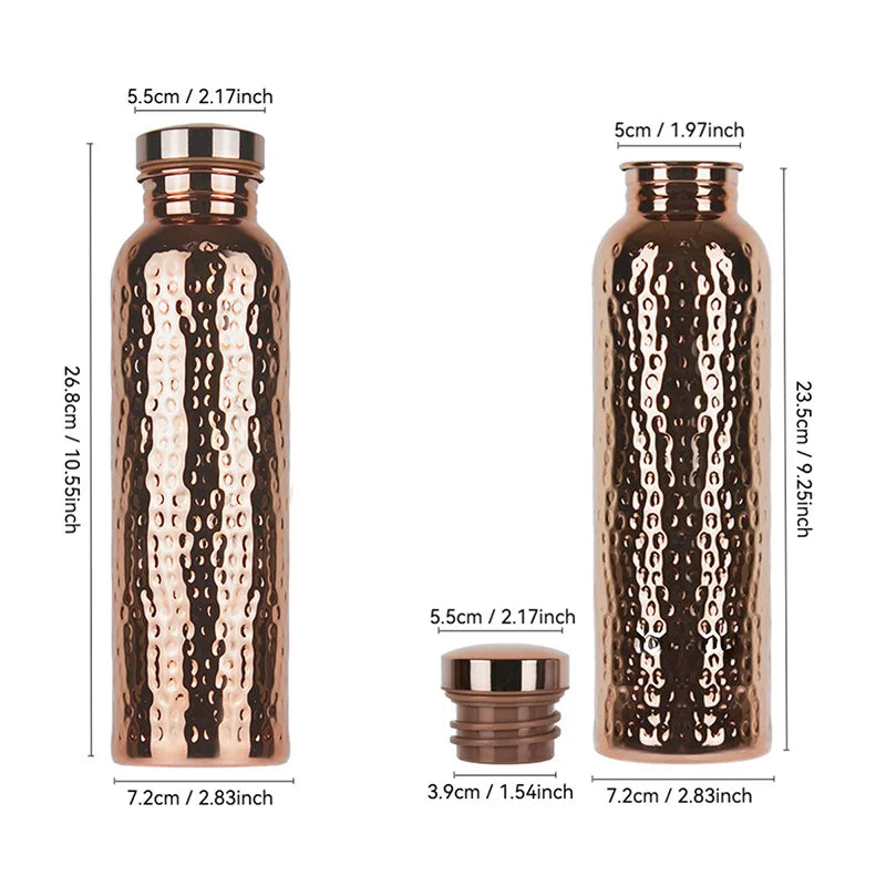 800ML Stainless Steel Electroplated Copper Water Bottle One-Click Open Lid Hammer Pattern Bottle Sports Water Bottle