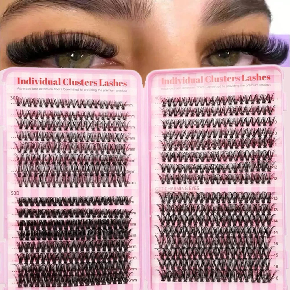 640PCS D Curl Waterproof Lash Extensions, 30D-80D Mixed Clusters, 9-18mm Mixed Length False Eyelashes